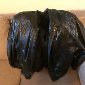 Andrew Marc Leather Bomber Jacket with Removable Fur Lining